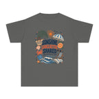 Sunshine Looks Better Shared Youth Tee – Kids' Comfort Colors Beach Vacation Shirt in Pepper – flat lay