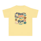 Pool Days Are in the Plan Youth Tee – Kids' Comfort Colors Family Getaway Shirt in Butter – flat lay