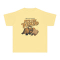 Out of Office Into the Weekend Youth Tee – Kids' Comfort Colors Family Getaway Shirt in Butter – flat lay