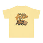 Out of Office Into the Weekend Youth Tee – Kids' Comfort Colors Family Getaway Shirt in Butter – flat lay