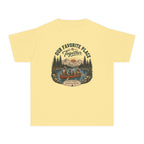 Our Favorite Place Is Together Youth Tee – Kids' Comfort Colors Family Adventure Shirt in Butter – flat lay