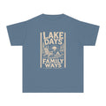 Lake Days Family Ways Vacation Youth Tee – Kids' Comfort Colors Lake Vacation Shirt in Blue Jean – flat lay