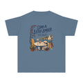 Stay a Little Longer Youth Tee – Kids' Comfort Colors Family Travel Shirt in Blue Jean – flat lay