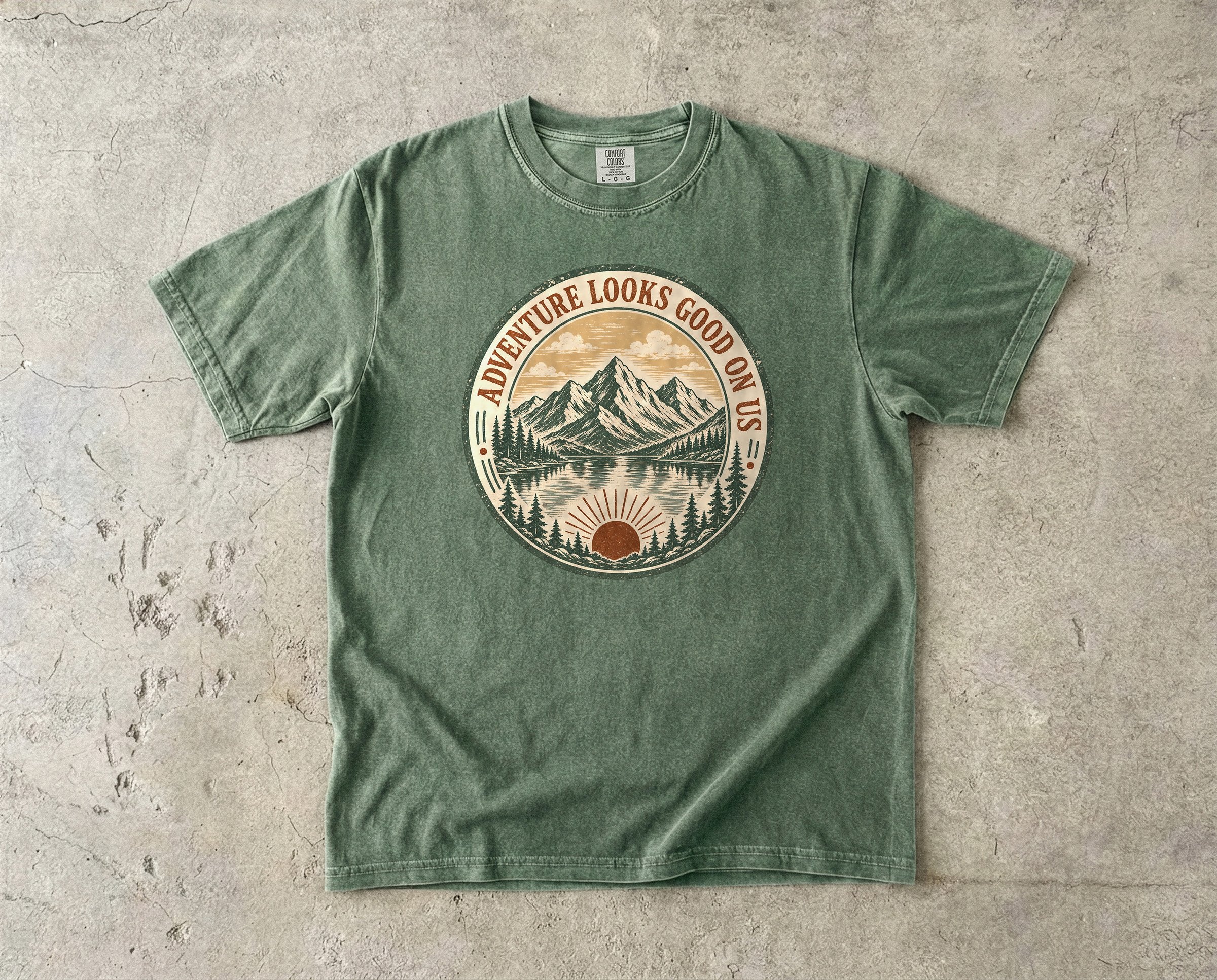 Adventure Looks Good On Us T-Shirt | Comfort Colors Mountain Travel Tee for Family Vacations