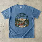 Our Favorite Place Is Together Family Adventure Shirt in Blue Jean – flat lay