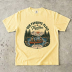 Our Favorite Place Is Together Family Adventure Shirt in Butter – flat lay