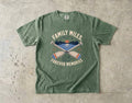 Family Miles Forever Memories Lake Vacation Shirt in Moss – flat lay