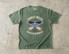 Family Miles Forever Memories Lake Vacation Shirt in Moss – flat lay
