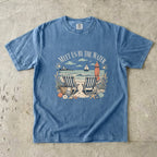 Meet Us By The Water Coastal Vacation Shirt in Blue Jean – flat lay