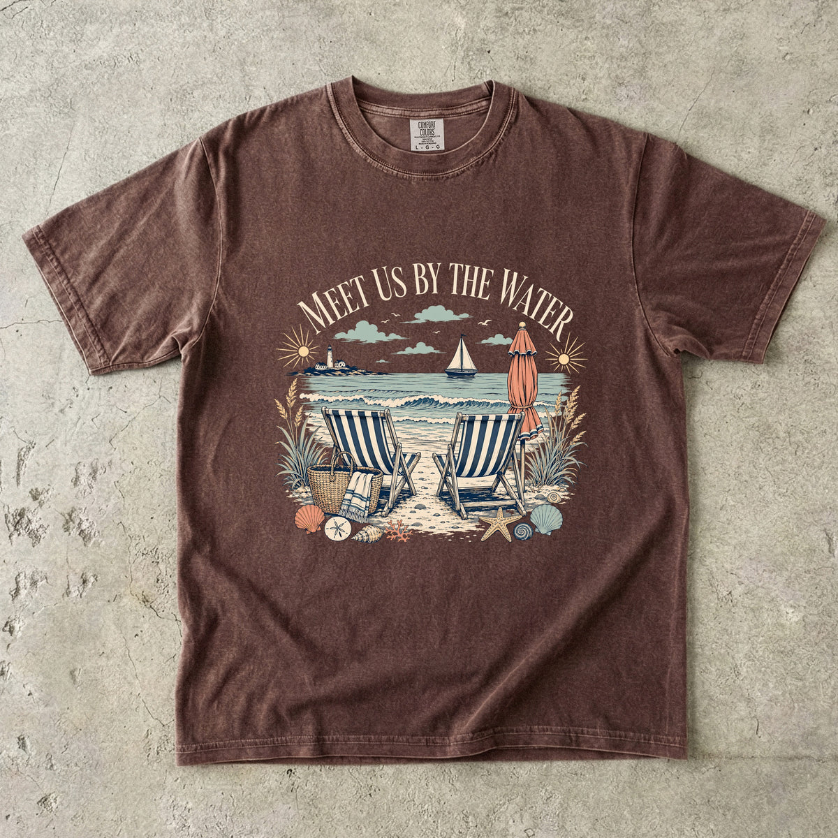 Meet Us By The Water Coastal Vacation Shirt in Espresso – flat lay