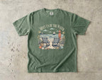 Meet Us By The Water Coastal Vacation Shirt in Moss – flat lay