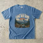 Made for the Long Way Home Scenic Road Trip Shirt in Blue Jean – flat lay