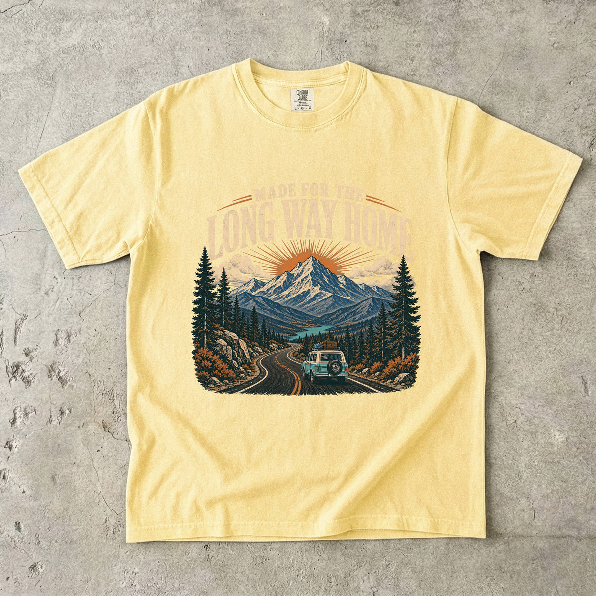 Made for the Long Way Home Scenic Road Trip Shirt in Butter – flat lay
