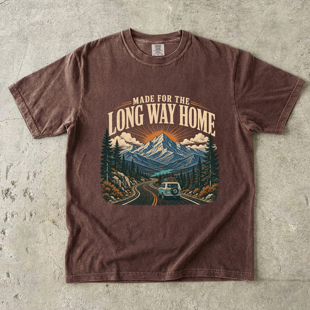 Made for the Long Way Home Scenic Road Trip Shirt in Espresso – flat lay