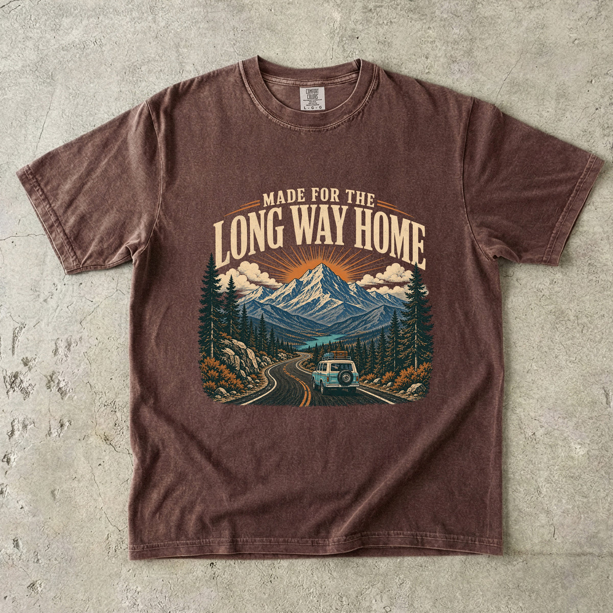 Made for the Long Way Home Scenic Road Trip Shirt in Espresso – flat lay