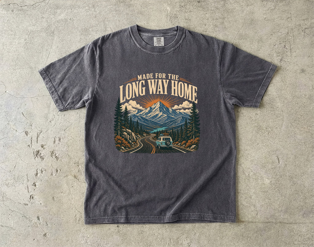 Made for the Long Way Home Scenic Road Trip Shirt in Pepper – flat lay