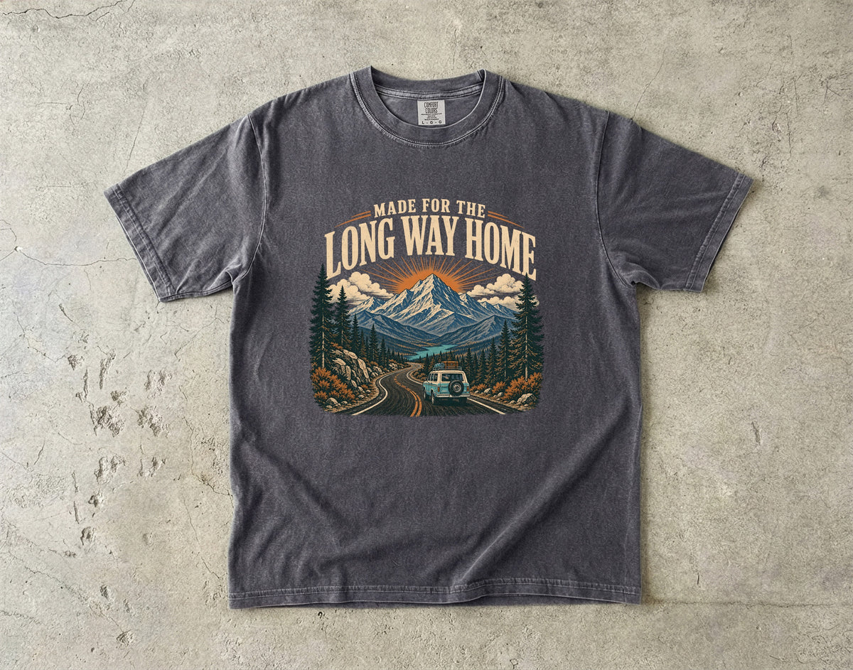 Made for the Long Way Home Scenic Road Trip Shirt in Pepper – flat lay