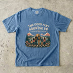 The Good Part of Growing Up Family Travel Shirt in Blue Jean – flat lay