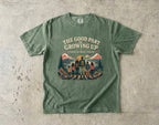 The Good Part of Growing Up Family Travel Shirt in Moss – flat lay