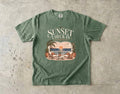 Sunset Check In Seaside Vacation Shirt in Moss – flat lay