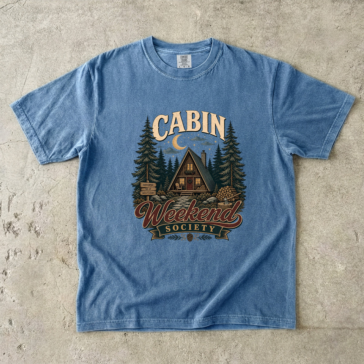 Cabin Weekend Society Vintage Cabin Shirt in Blue Jean – flat lay
