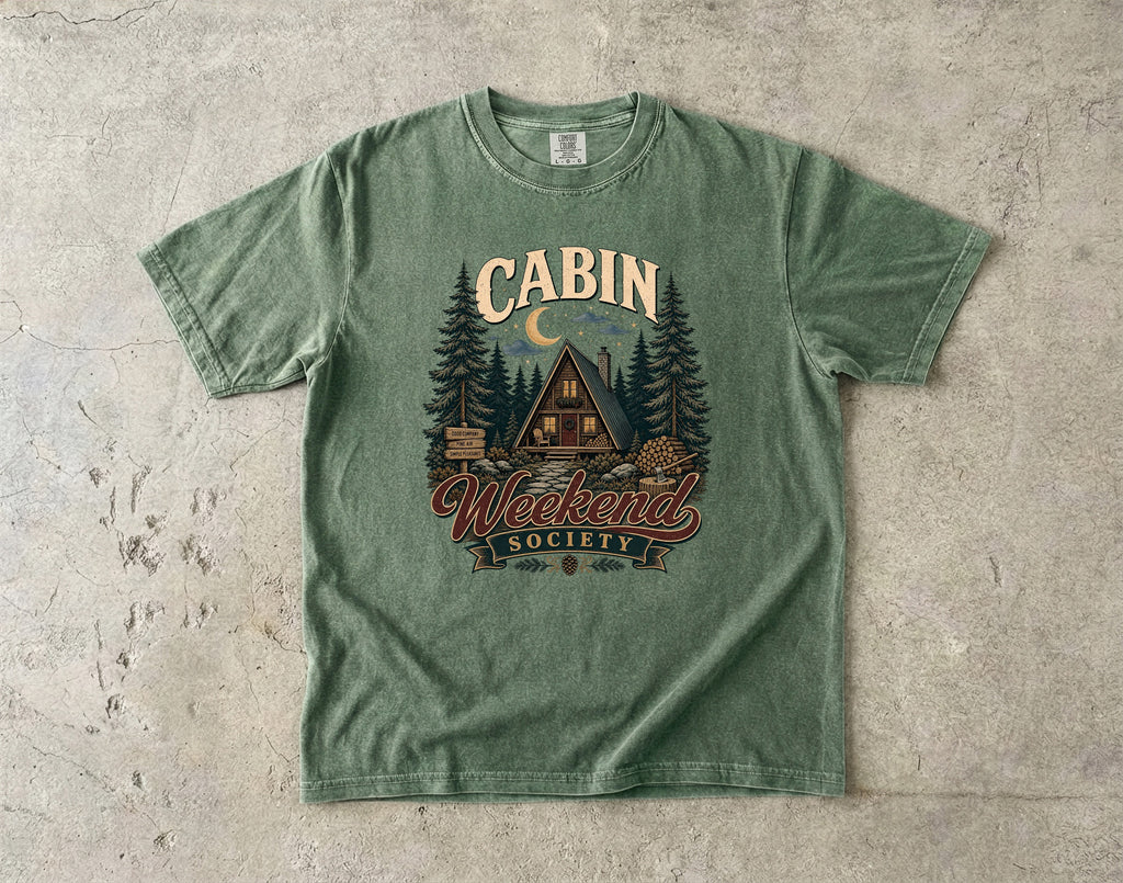 Cabin Weekend Society Vintage Cabin Shirt in Moss – flat lay