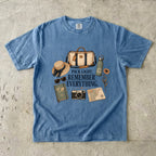 Pack Light Remember Everything Travel Planning Shirt in Blue Jean – flat lay