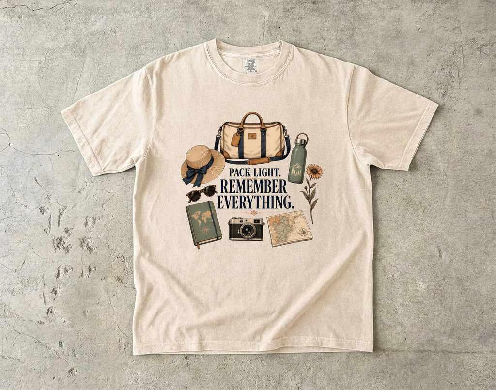 Pack Light Remember Everything Travel Planning Shirt in Ivory – flat lay