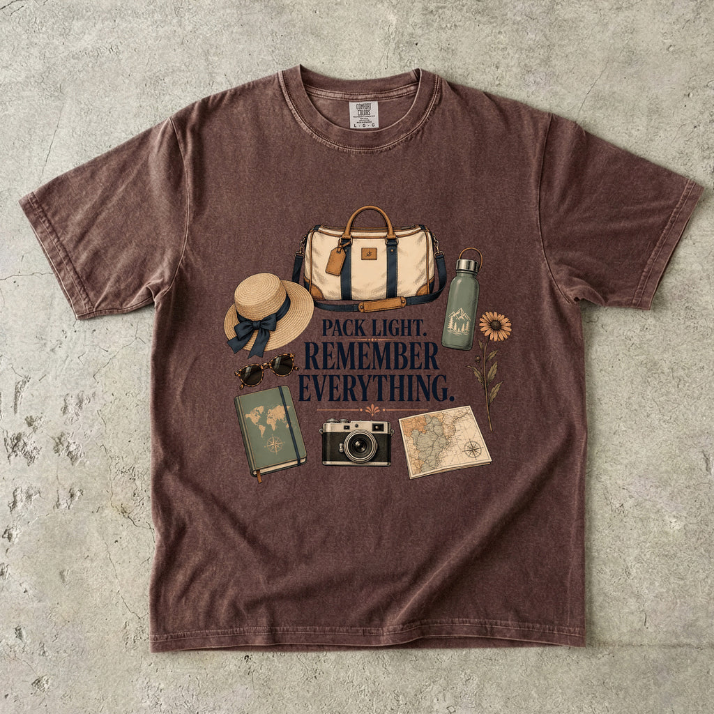Pack Light Remember Everything Travel Planning Shirt in Espresso – flat lay