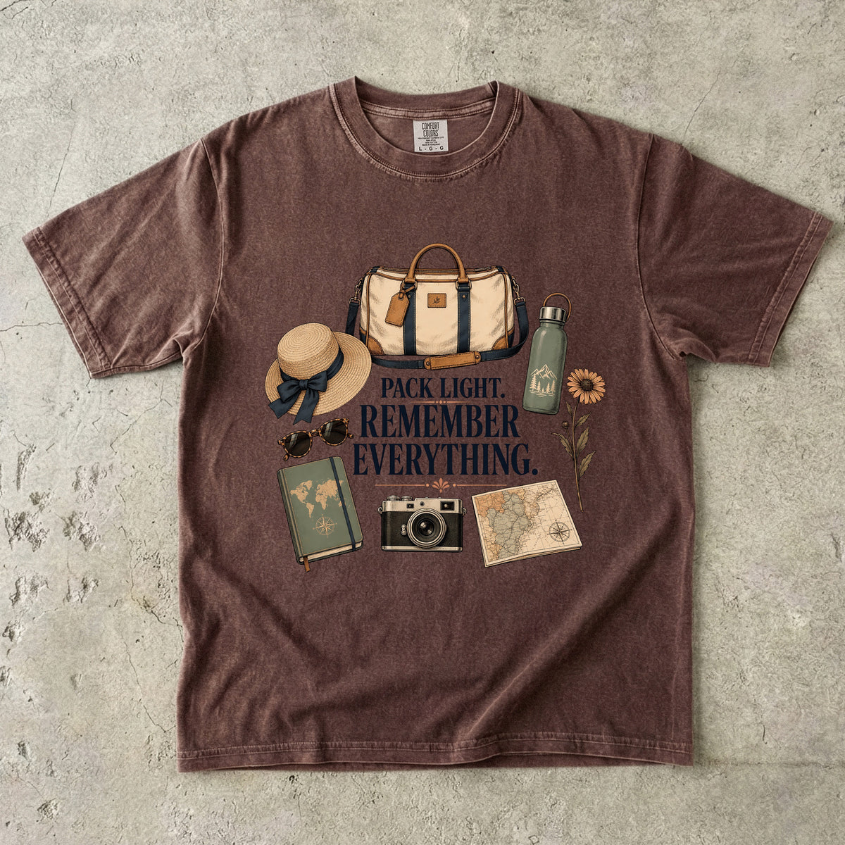Pack Light Remember Everything Travel Planning Shirt in Espresso – flat lay