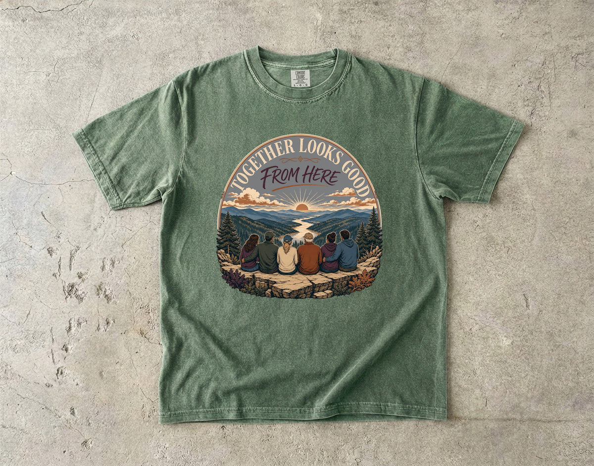 Together Looks Good From Here Scenic Overlook Shirt in Moss – flat lay