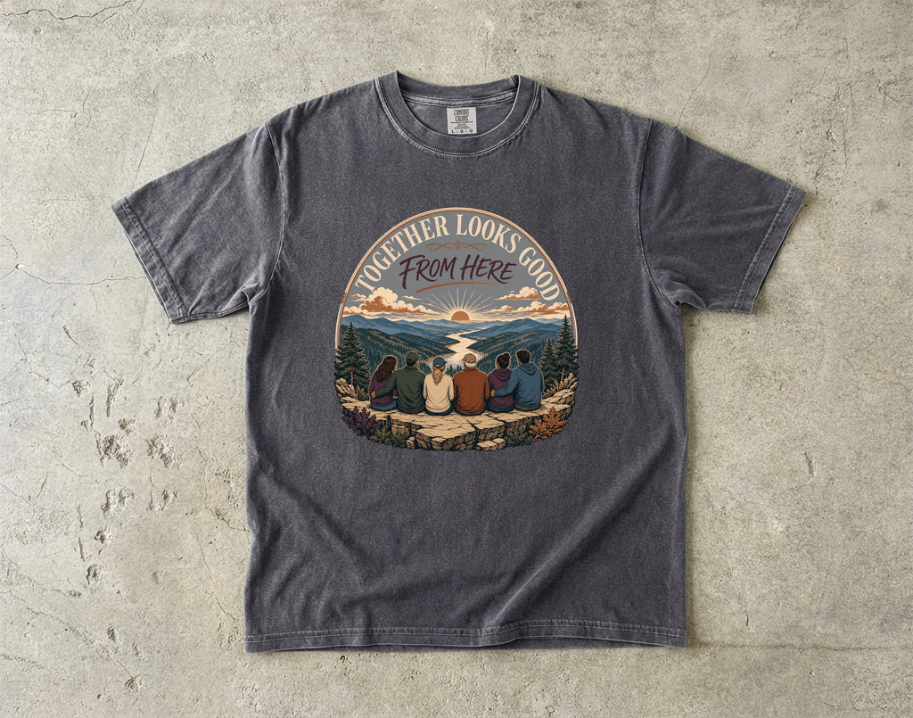Together Looks Good From Here Scenic Overlook Shirt in Pepper – flat lay
