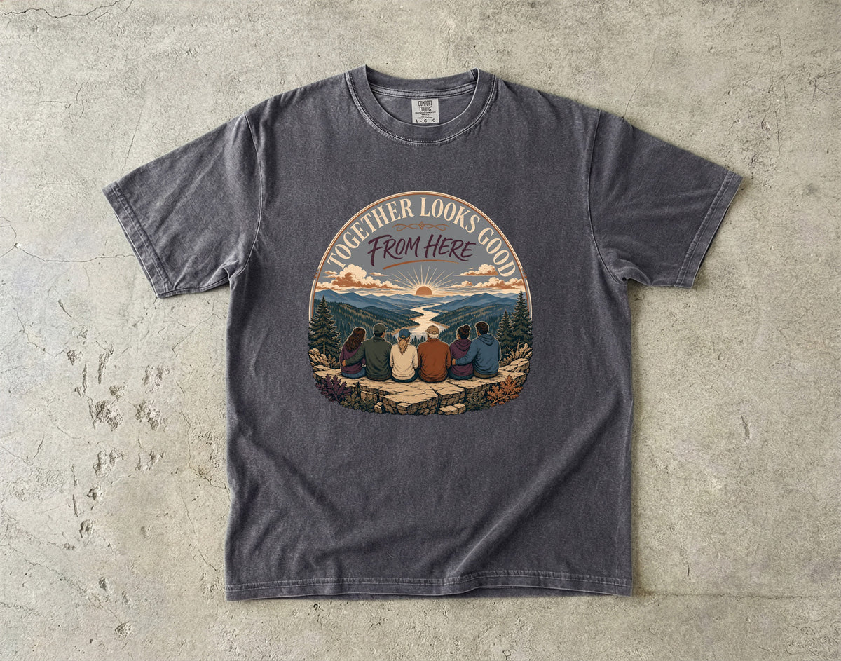 Together Looks Good From Here Scenic Overlook Shirt in Pepper – flat lay