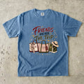 Friends Who Book the Trip Girls Getaway Shirt in Blue Jean – flat lay