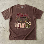Friends Who Book the Trip Girls Getaway Shirt in Espresso – flat lay