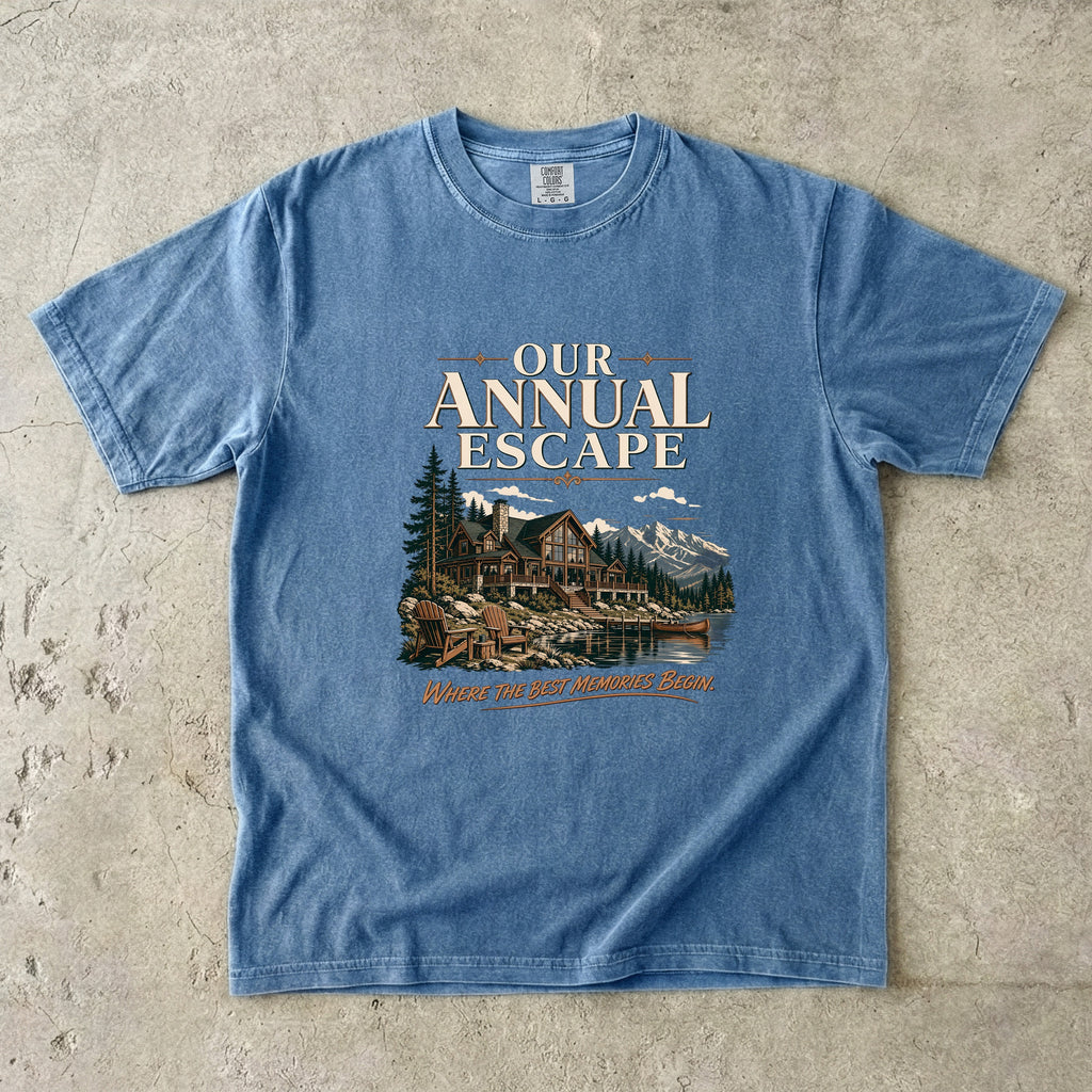 Our Annual Escape Lakeside Lodge Shirt in Blue Jean – flat lay
