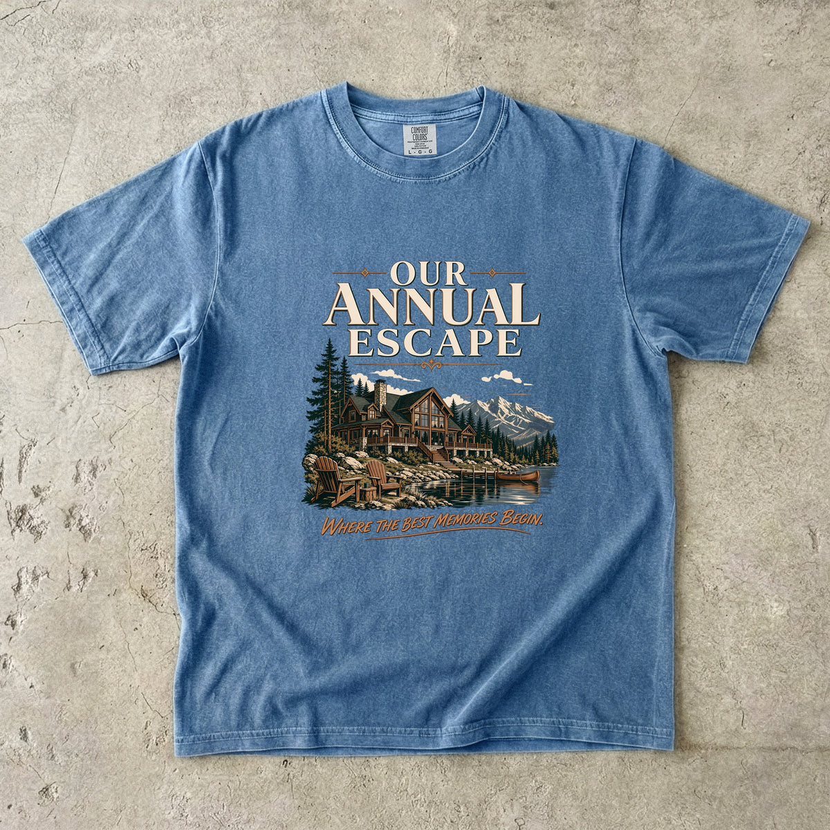 Our Annual Escape Lakeside Lodge Shirt in Blue Jean – flat lay