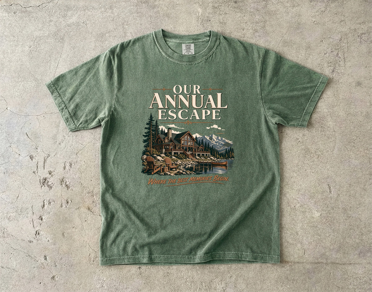 Our Annual Escape Lakeside Lodge Shirt in Moss – flat lay