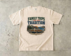Family Trips Are Our Tradition Vacation Shirt in Ivory – flat lay