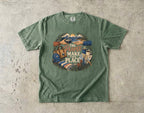 The People Make the Place Travel Shirt in Moss – flat lay