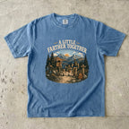 A Little Farther Together Hiking Family Shirt in Blue Jean – flat lay