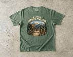 A Little Farther Together Hiking Family Shirt in Moss – flat lay