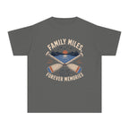 Family Miles Forever Memories Youth Tee – Kids' Comfort Colors Lake Vacation Shirt in Pepper – flat lay