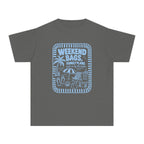 Weekend Bags Family Plans Youth Tee – Kids' Comfort Colors Beach Vacation Shirt in Pepper – flat lay