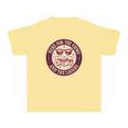 Here for the Views and the Laughs Youth Tee – Kids' Comfort Colors Travel Shirt in Butter – flat lay
