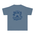 Family Beach Weekend Youth Tee – Kids' Comfort Colors Beach Vacation Shirt in Blue Jean – flat lay
