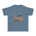 Vacay Mode Family Edition Youth Tee – Kids' Comfort Colors Family Travel Shirt in Blue Jean – flat lay
