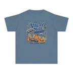 Vacay Mode Family Edition Youth Tee – Kids' Comfort Colors Family Travel Shirt in Blue Jean – flat lay