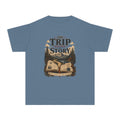 The Trip Before the Story Youth Tee – Kids' Comfort Colors Travel Shirt in Blue Jean – flat lay