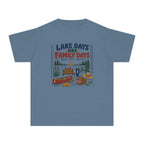 Lake Days Are Family Days Youth Tee – Kids' Comfort Colors Lake Vacation Shirt in Blue Jean – flat lay